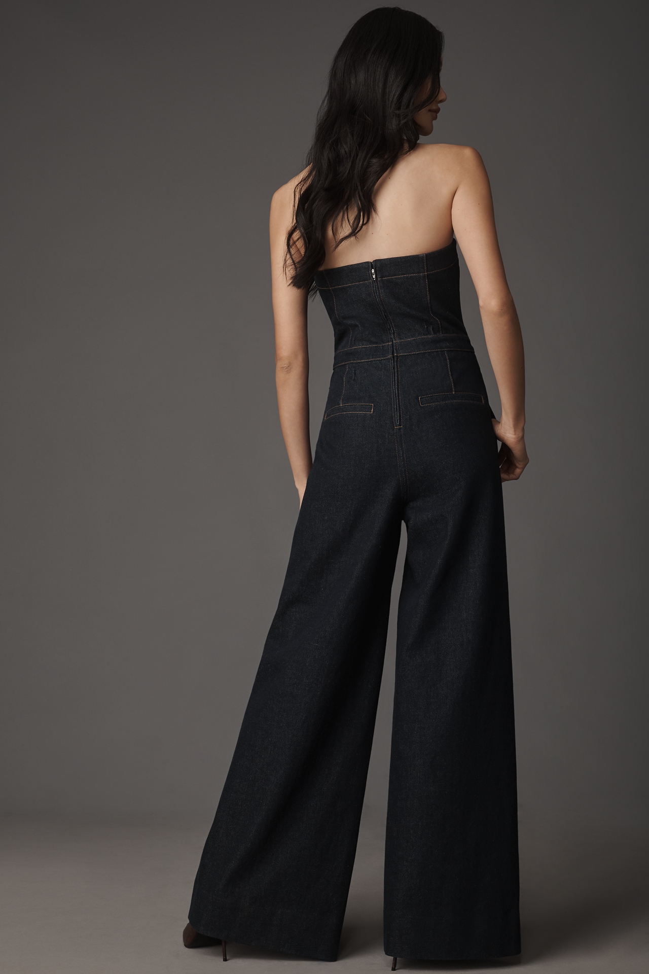 PAIGE Francesca Strapless Denim Wide-Leg Jumpsuit