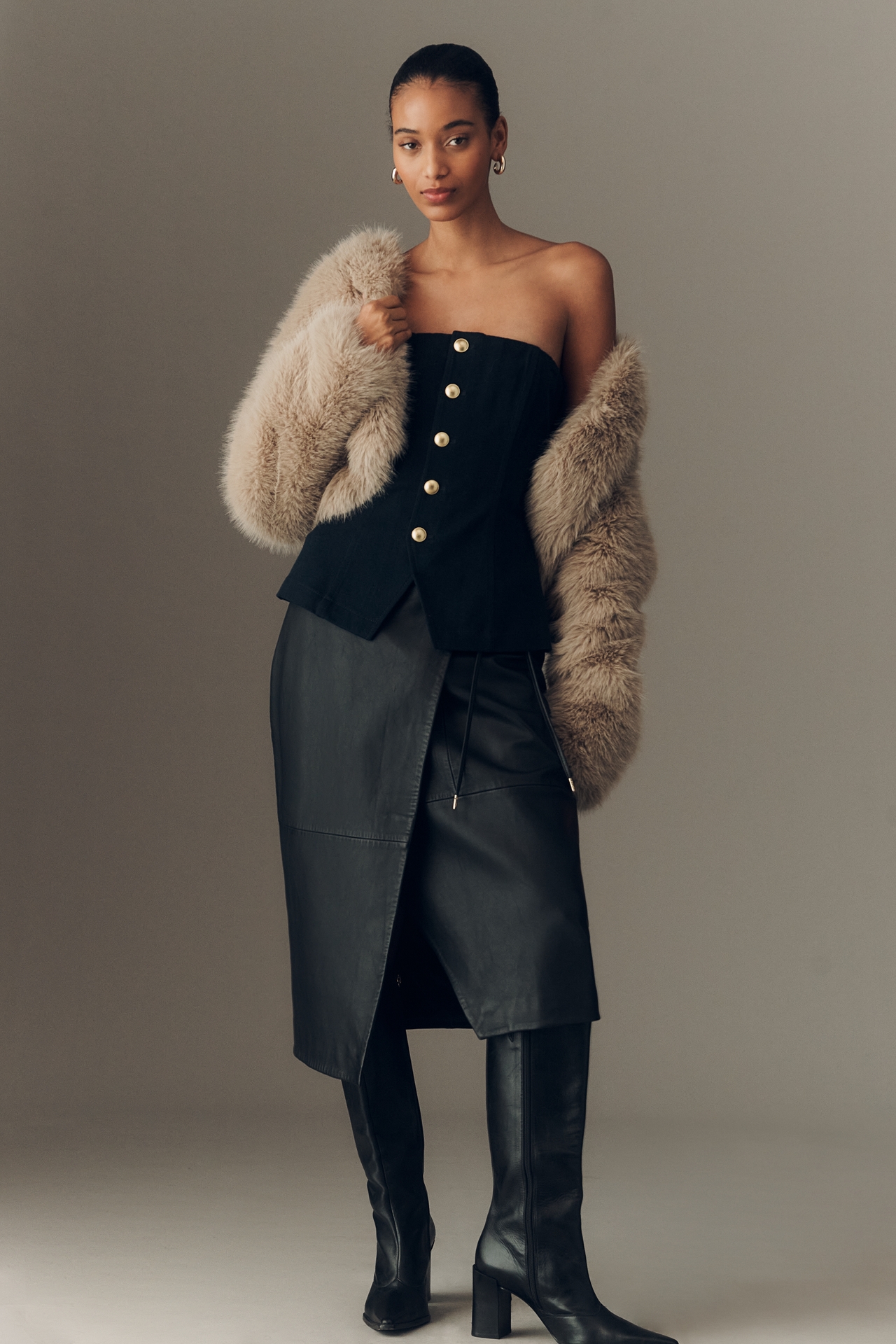 PAIGE Ronan Strapless Button-Front Peplum Top