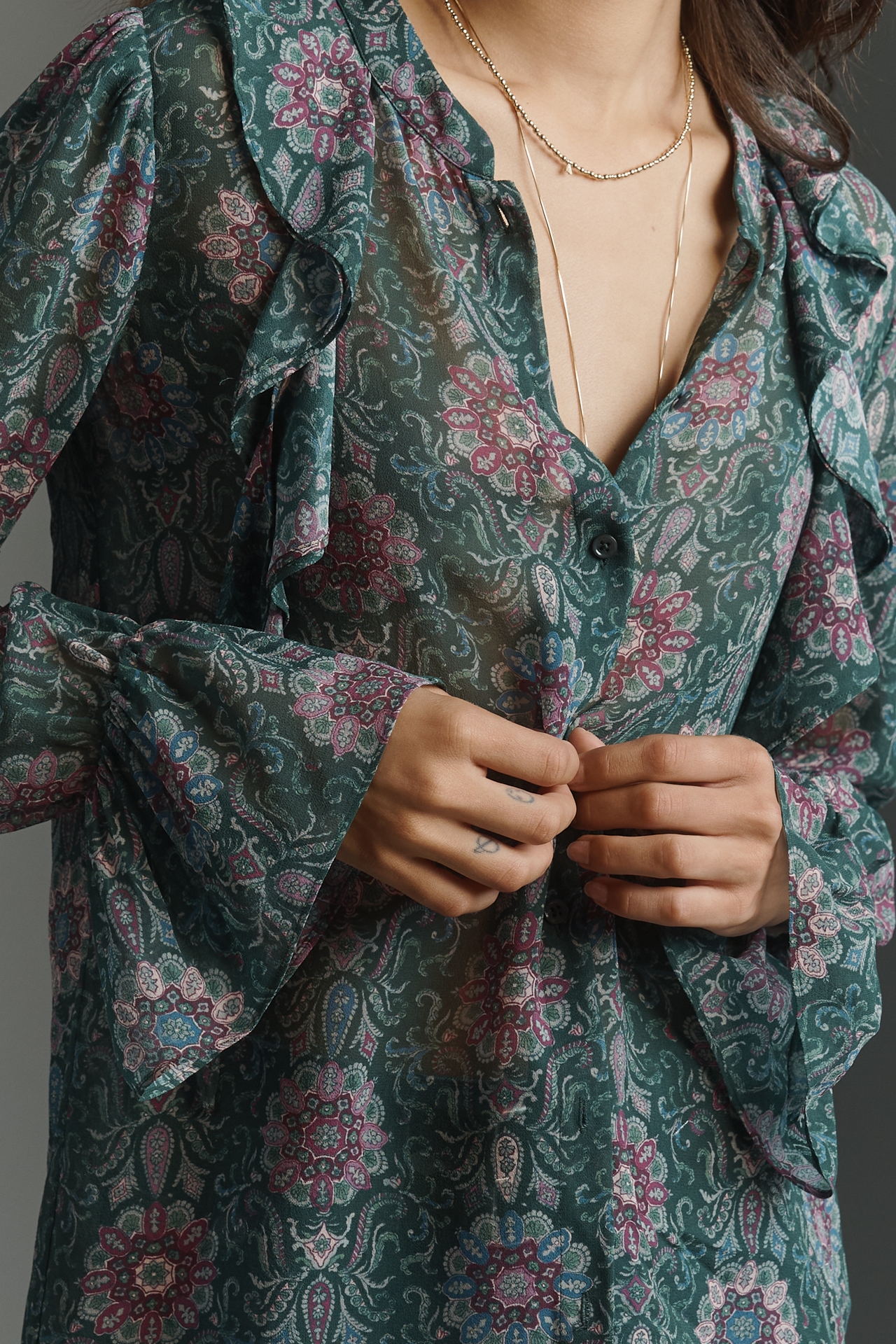 PAIGE Claude Silk Ruffled Long-Sleeve Blouse