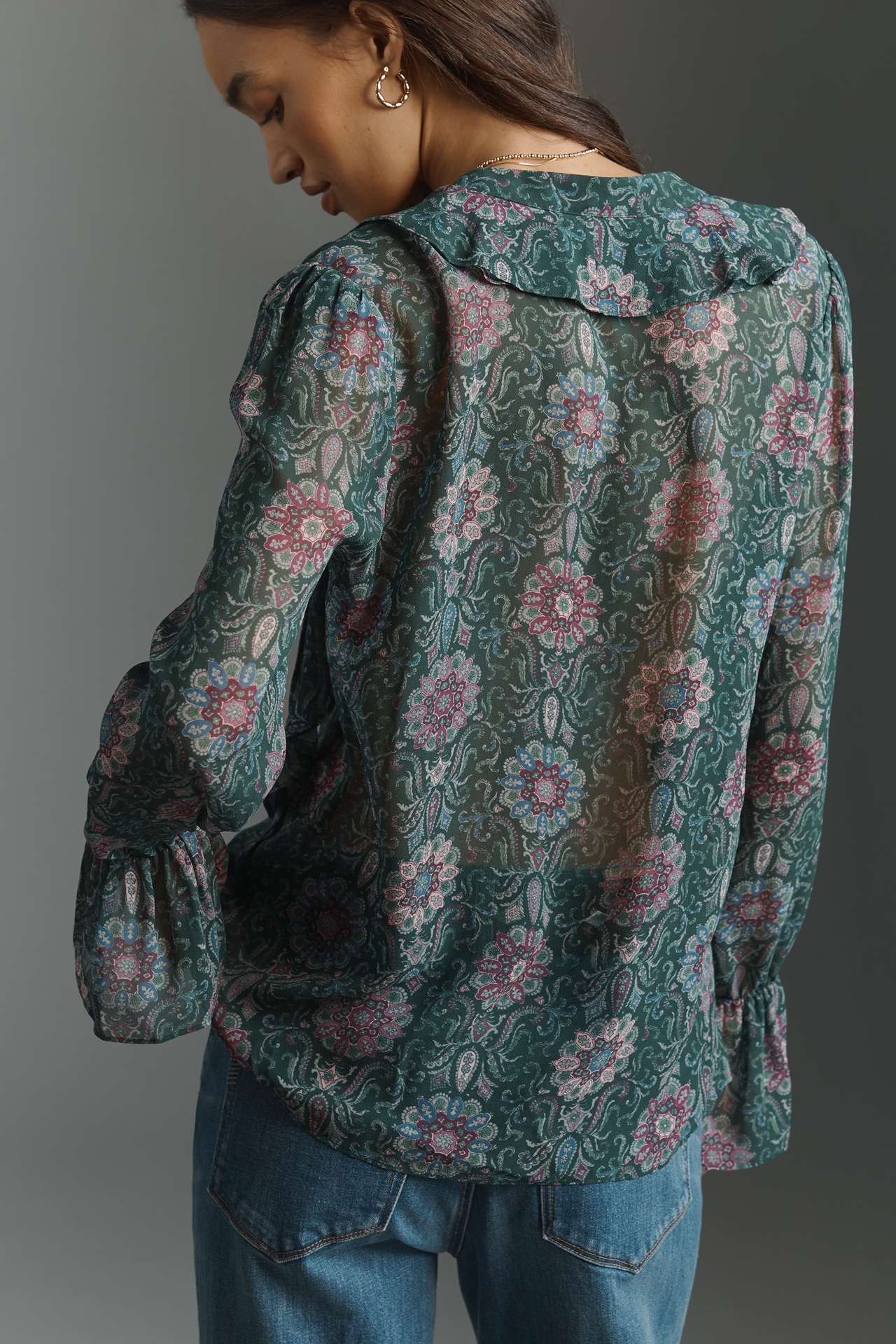 PAIGE Claude Silk Ruffled Long-Sleeve Blouse