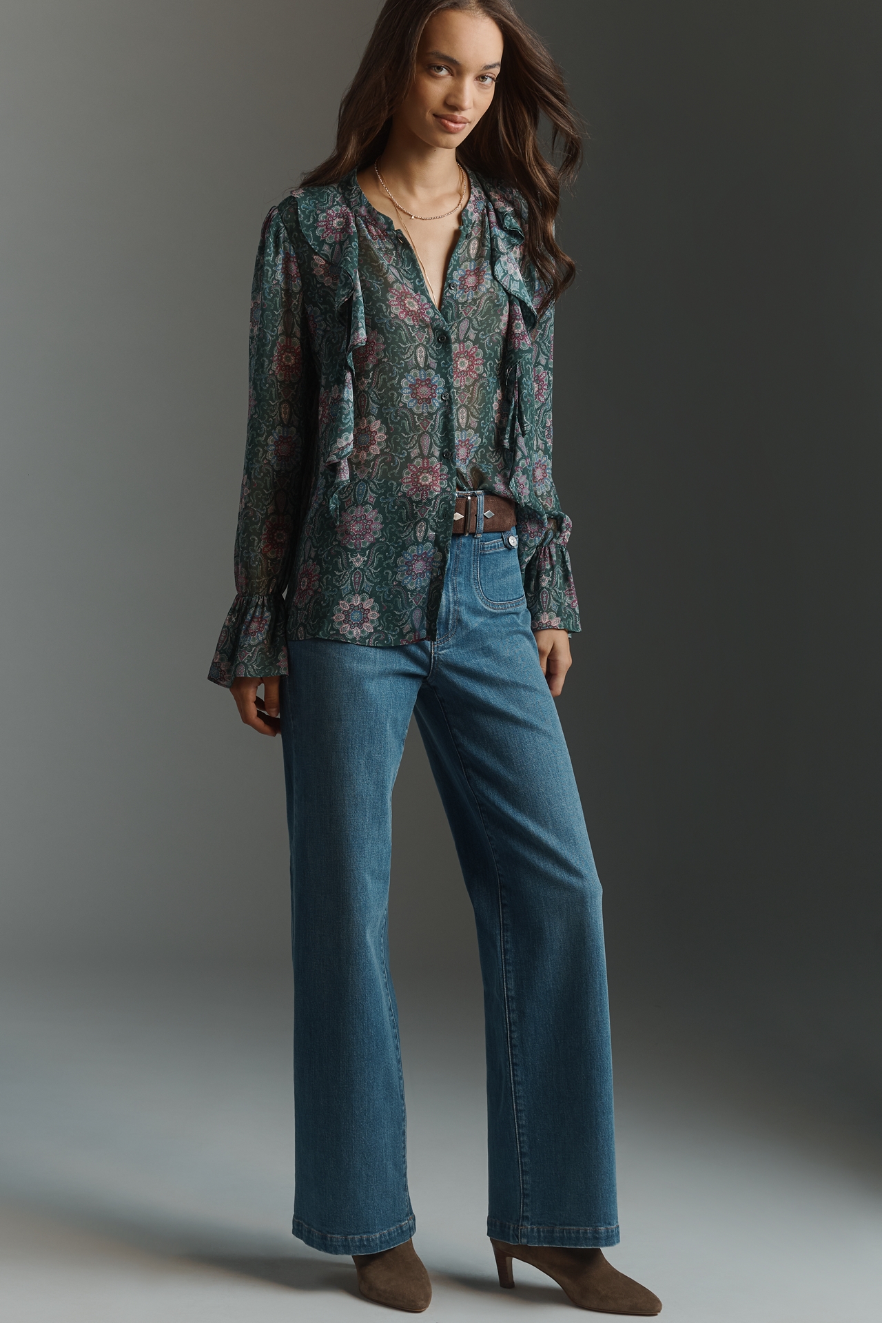 PAIGE Claude Silk Ruffled Long-Sleeve Blouse