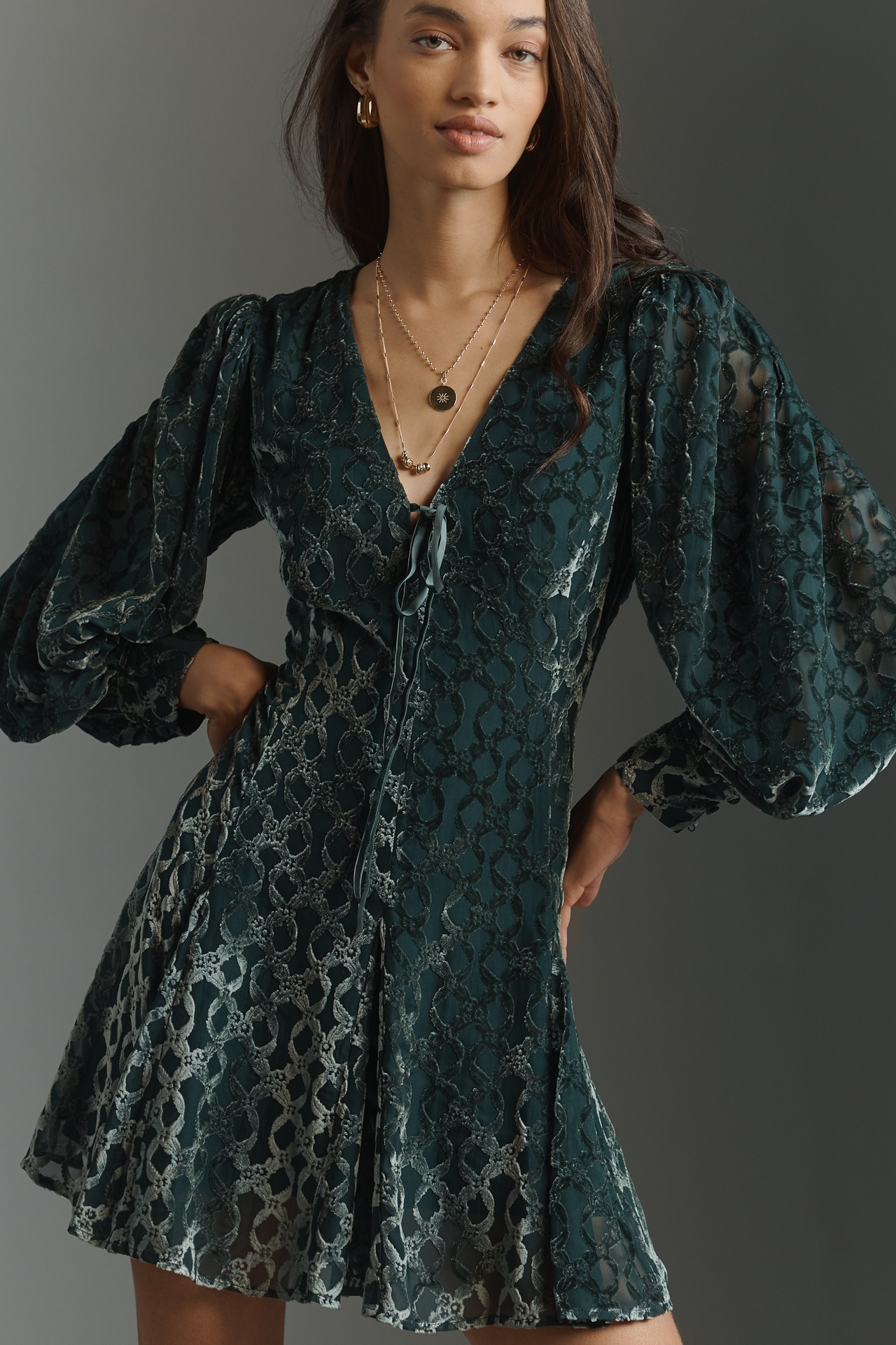 PAIGE Ambrose Long-Sleeve A-Line V-Neck Mini Dress