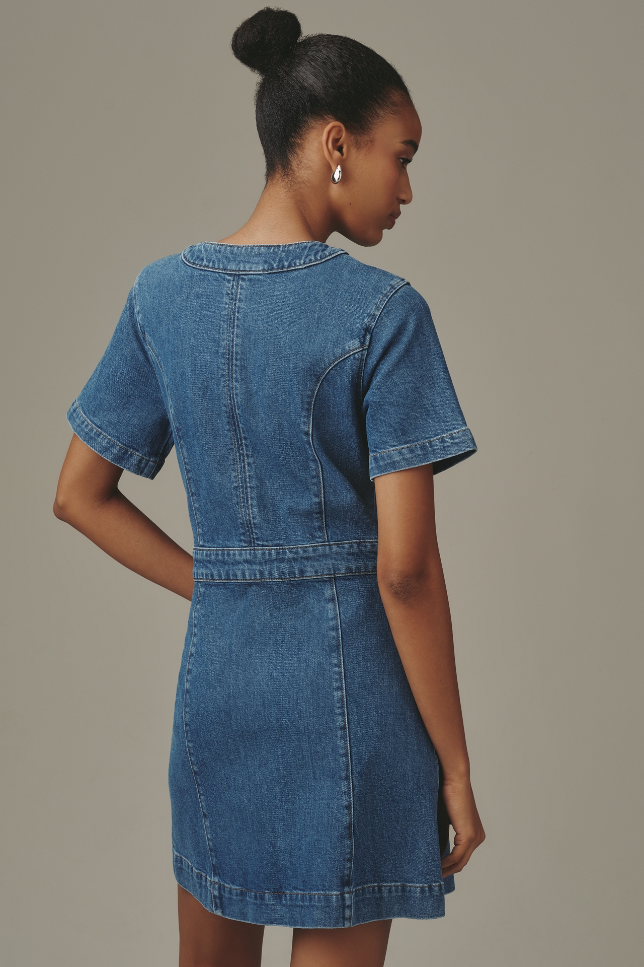 PAIGE Kiya Short-Sleeve A-Line Denim Mini Dress