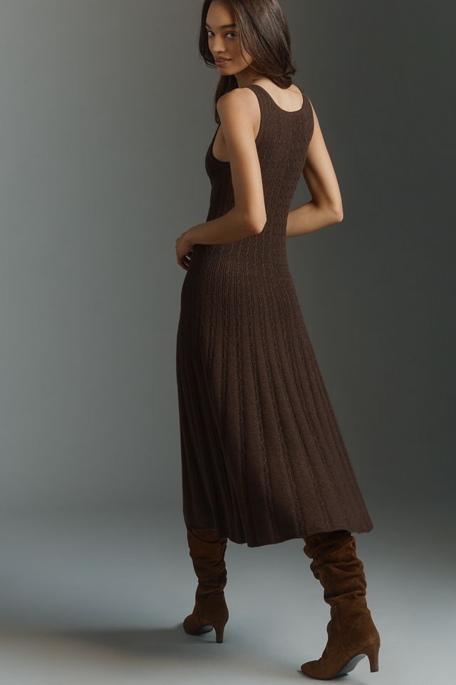 knee length dresses for ladies Raven Cable Knit Sweater Midi Dress Taupe / S by Sugarlips