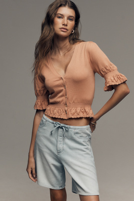 Paige Vetra Ruffled Cardigan Top In Brown