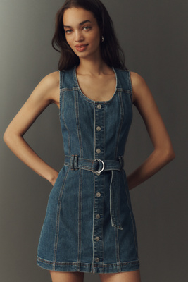 knee length dresses for ladies Paige Women's Jaxsyn Denim Minidress - Rich Chocolate