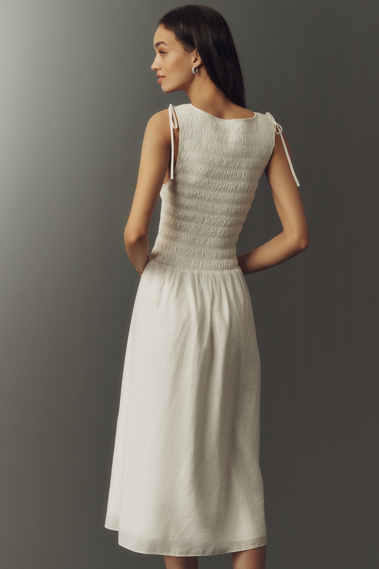 PAIGE Sebastian Ruched Sleeveless Midi Dress