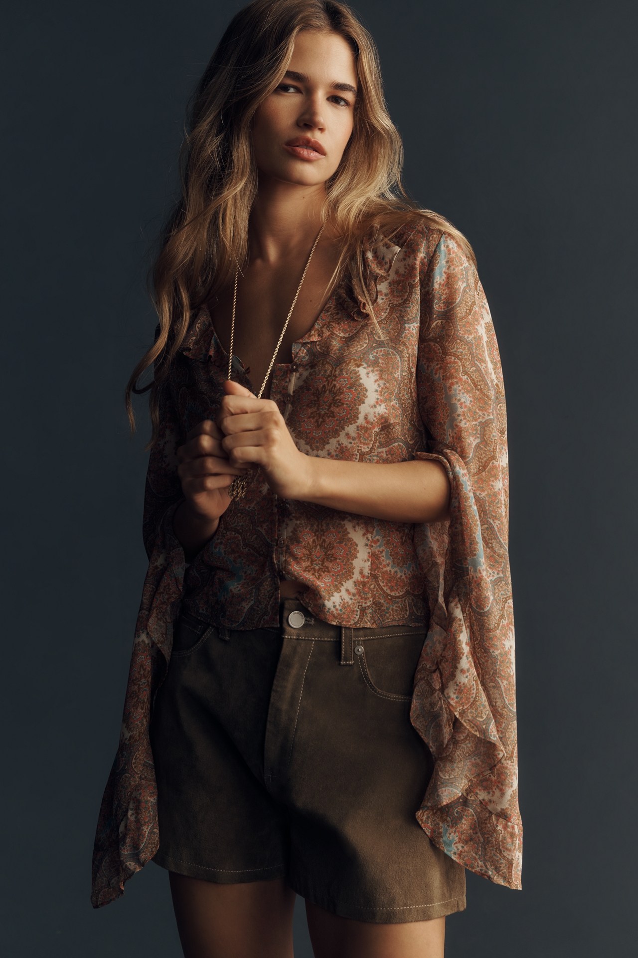 PAIGE Eve Statement Sleeve Silk Blouse