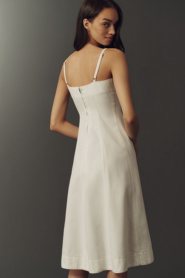 blue linen dress midi Aubriella Dusty Blue Linen Midi Dress in Dust Blue By DISSH