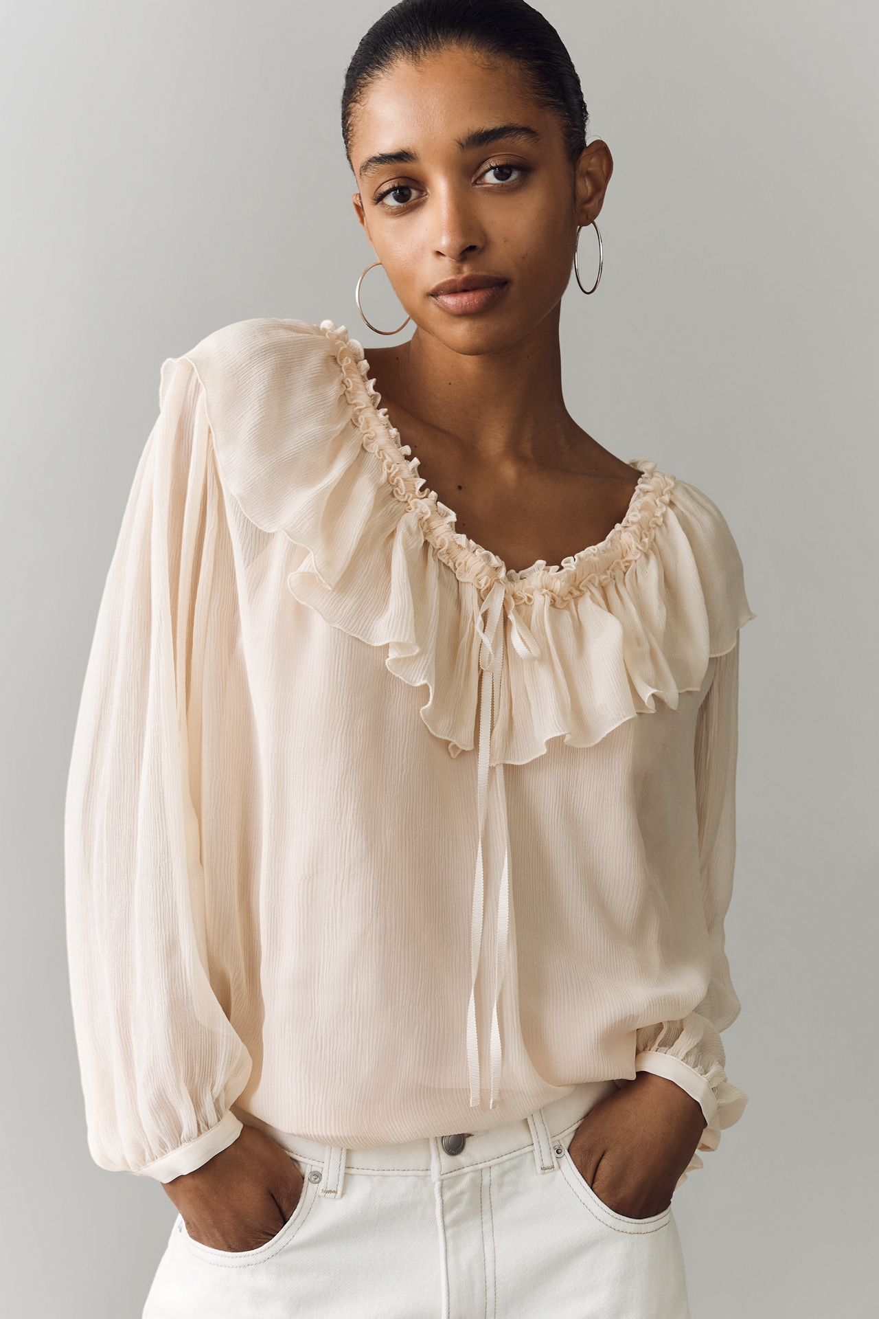ANDMARY Paula lacey chiffon tops ベージュ ANDMARY】Paula lacey