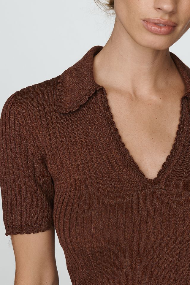 PAIGE Una Cotton Blend Ribbed V-Neck Top #1