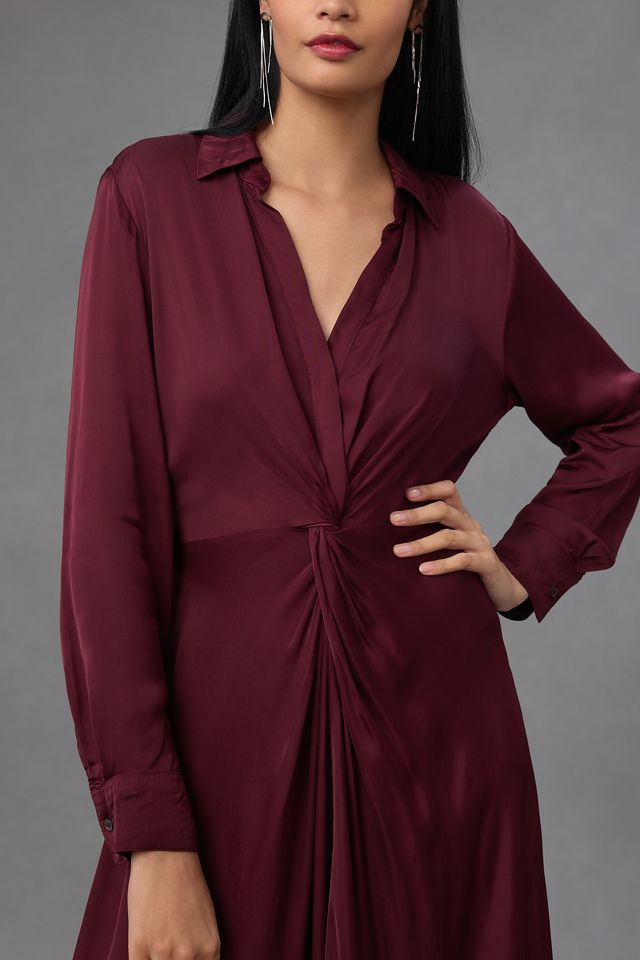 Velvet by Graham & Spencer Long-Sleeve Collared Twist Midi Dress