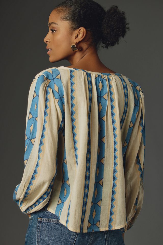 Velvet by Graham & Spencer Nanni V-Neck Jacquard Blouse #1