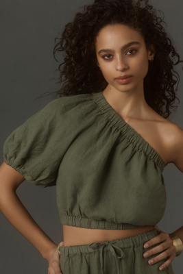 Shop Velvet By Graham & Spencer Laleen Cypress Linen Blouse In Green