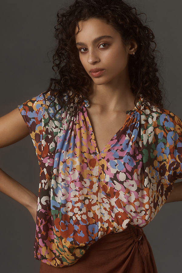 Shop Velvet By Graham & Spencer Trixy Short-sleeve Blouse In Multicolor