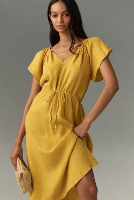 Shop Velvet By Graham & Spencer Pepper Linen Midi Dress In Yellow