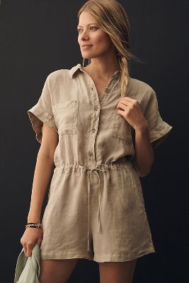 VELVET BY GRAHAM & SPENCER CLARE SHORT-SLEEVE LINEN ROMPER 