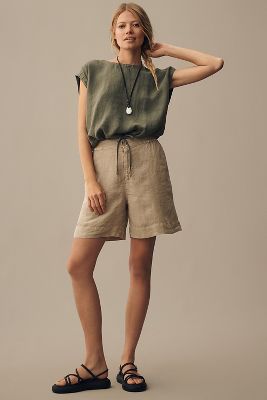 Shop Velvet By Graham & Spencer Francis Linen Shorts In Beige