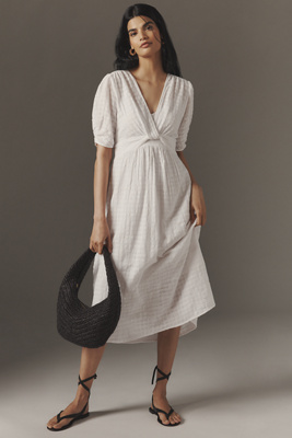 Shop Velvet By Graham & Spencer Eloise Short-sleeve Gauze Midi Dress In White