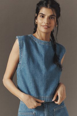 Shop Velvet By Graham & Spencer Loren Sleeveless Crew-neck Denim Top In Blue