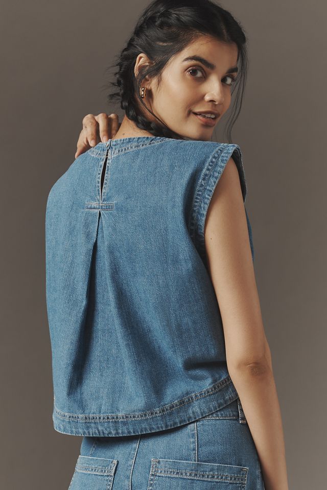 Velvet by Graham & Spencer Loren Sleeveless Crew-Neck Denim Top #1