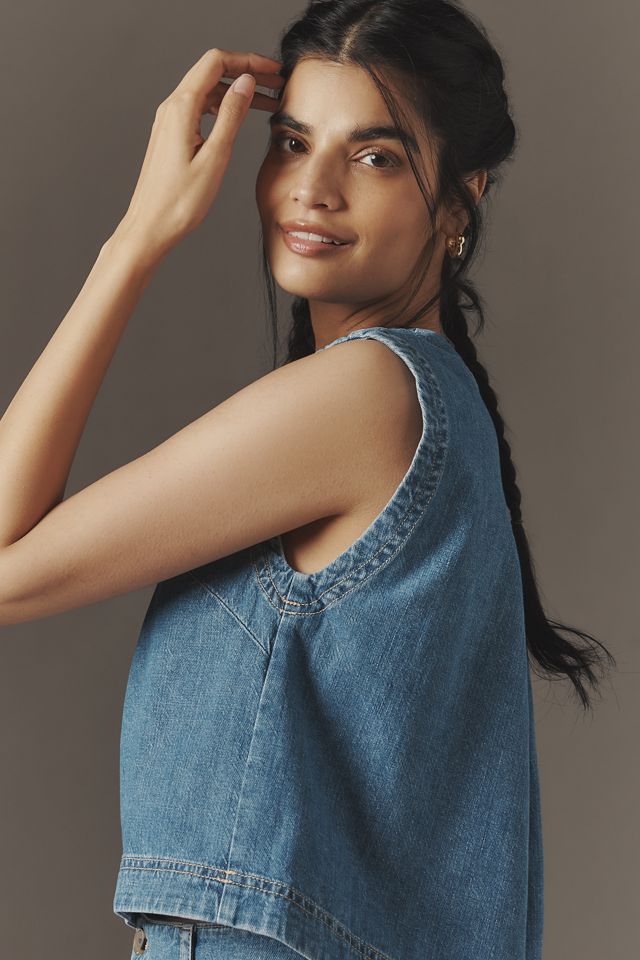 Velvet by Graham & Spencer Loren Sleeveless Crew-Neck Denim Top #3