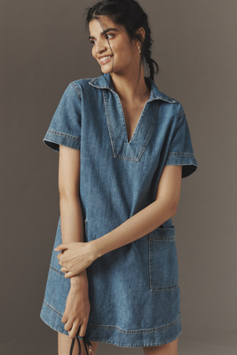 Velvet By Graham & Spencer Delany Short-sleeve Denim Mini Dress In Blue