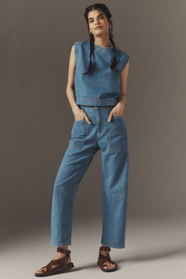 Shop Velvet By Graham & Spencer Farah High-rise Barrel Denim Pants In Blue