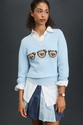 Rowing Blazers Cashmere Blend Plaid Bears Sweater In Blue
