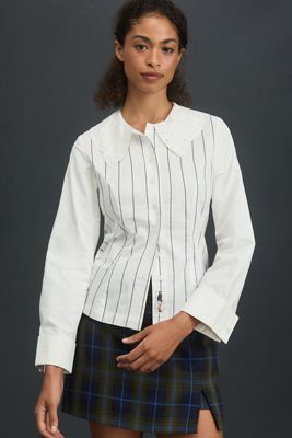 Rowing Blazers Fitted Lace Buttondown Blouse
