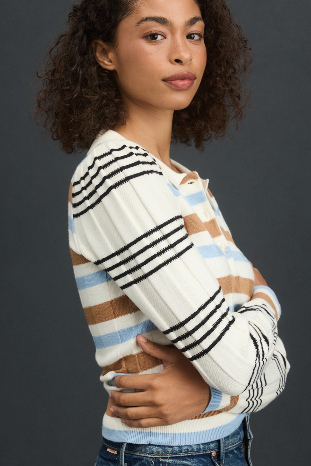 Rowing Blazers Long-Sleeve Knit Jacquard Polo Top