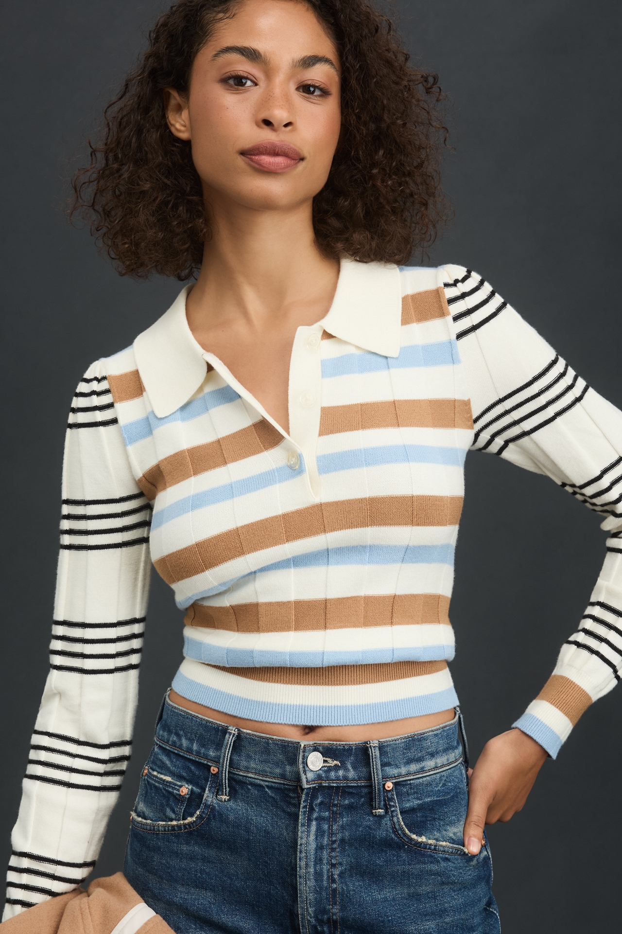 Rowing Blazers Long-Sleeve Knit Jacquard Polo Top