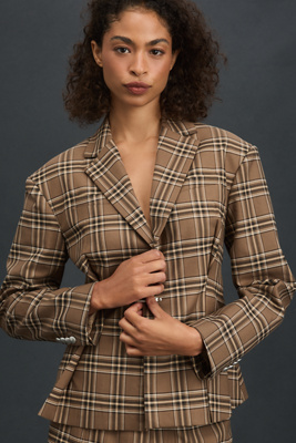 Rowing Blazers Plaid Pleated Blazer Jacket In Brown