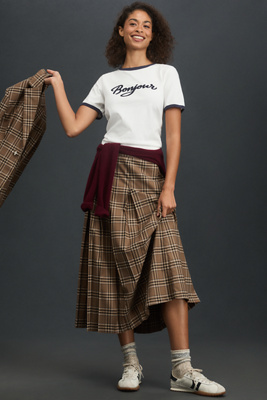Rowing Blazers Plaid Pleated Midi Skirt In Brown