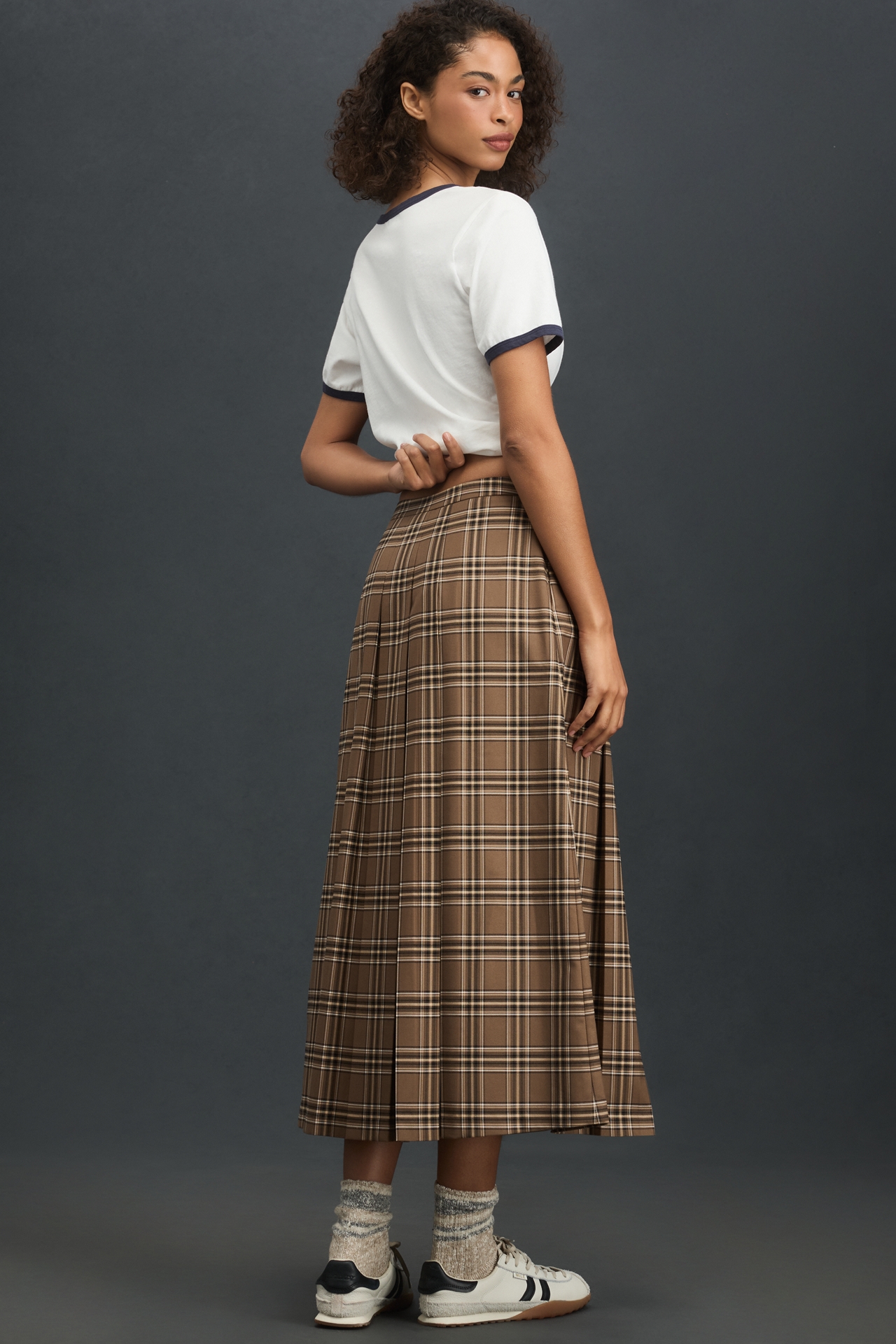 Rowing Blazers Plaid Pleated Midi Skirt