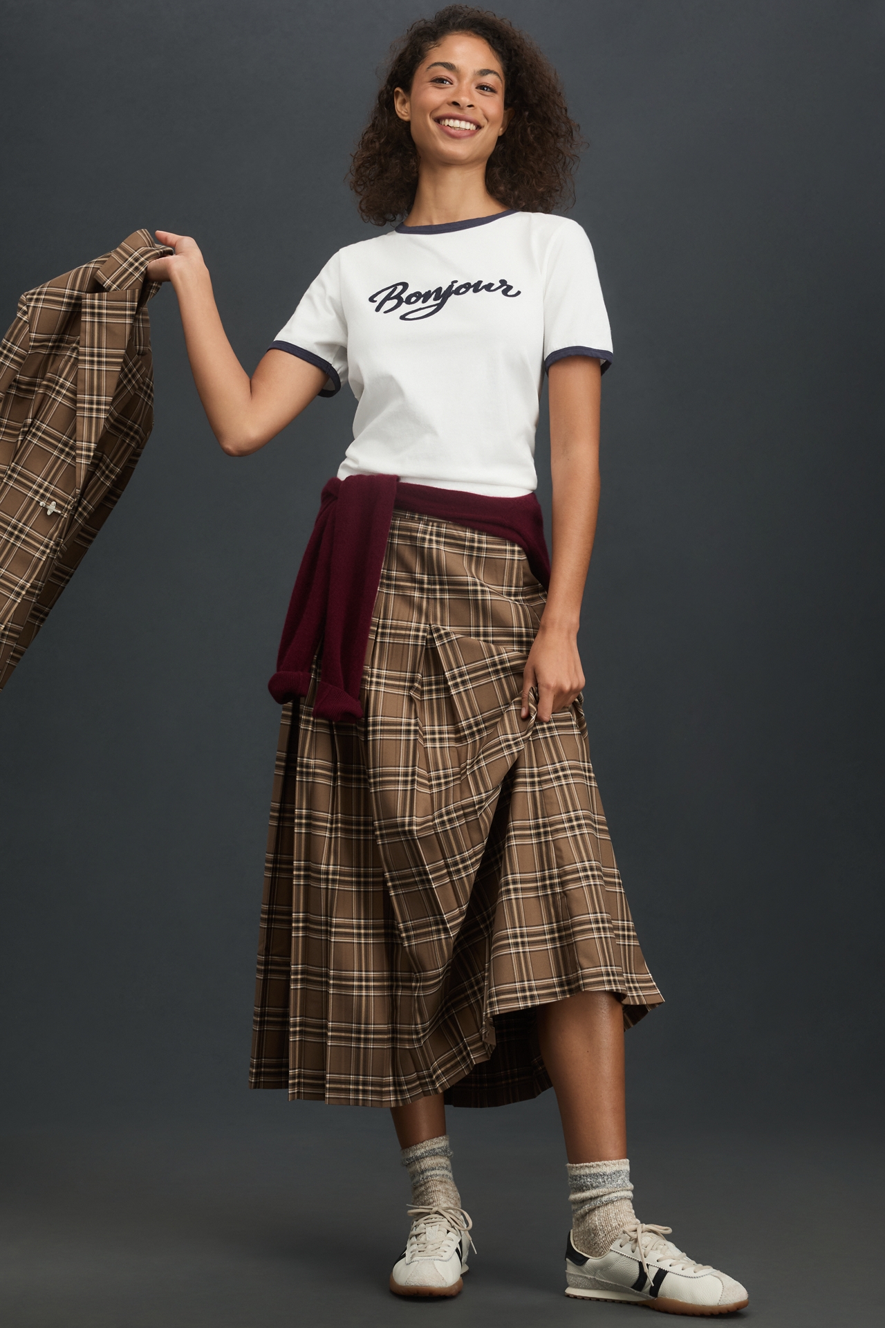 Rowing Blazers Plaid Pleated Midi Skirt