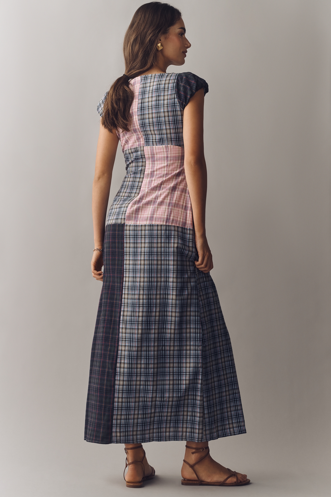 Rowing Blazers Patchwork Plaid Cap-Sleeve Maxi Dress
