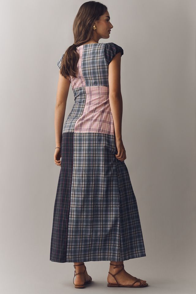 Rowing Blazers Patchwork Plaid Cap-Sleeve Maxi Dress | Anthropologie