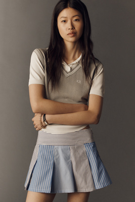 Mixed Stripe Pleated Mini Skirt