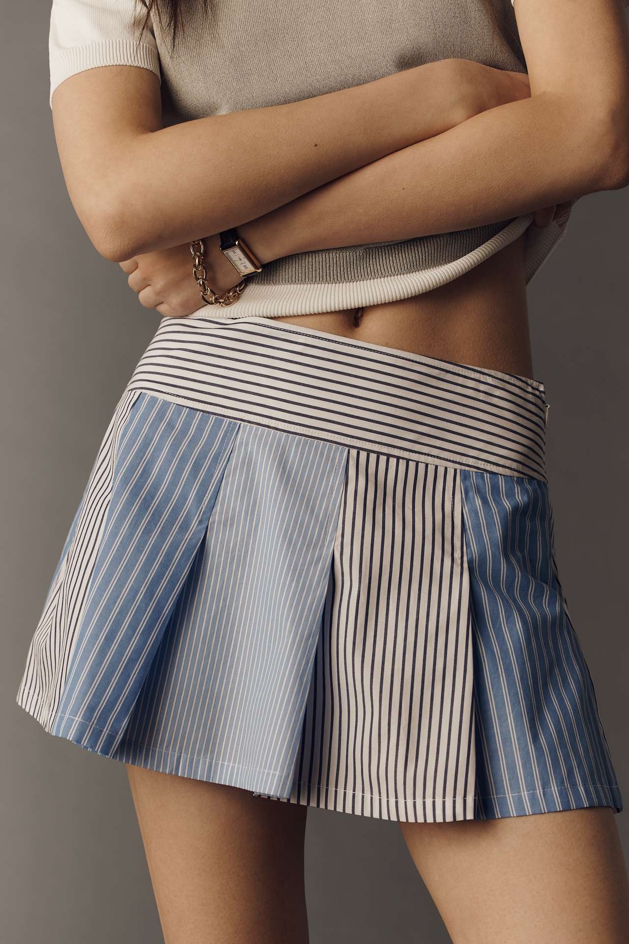 Rowing Blazers Mixed Stripe Pleated Mini Skirt