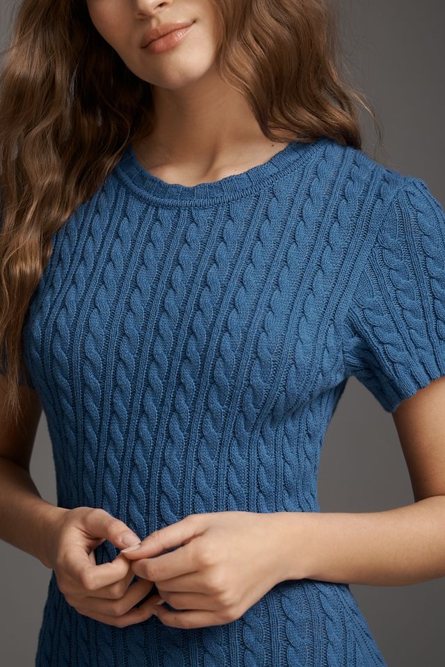 Rowing Blazers Short-Sleeve Cableknit Pleated Dress | Anthropologie