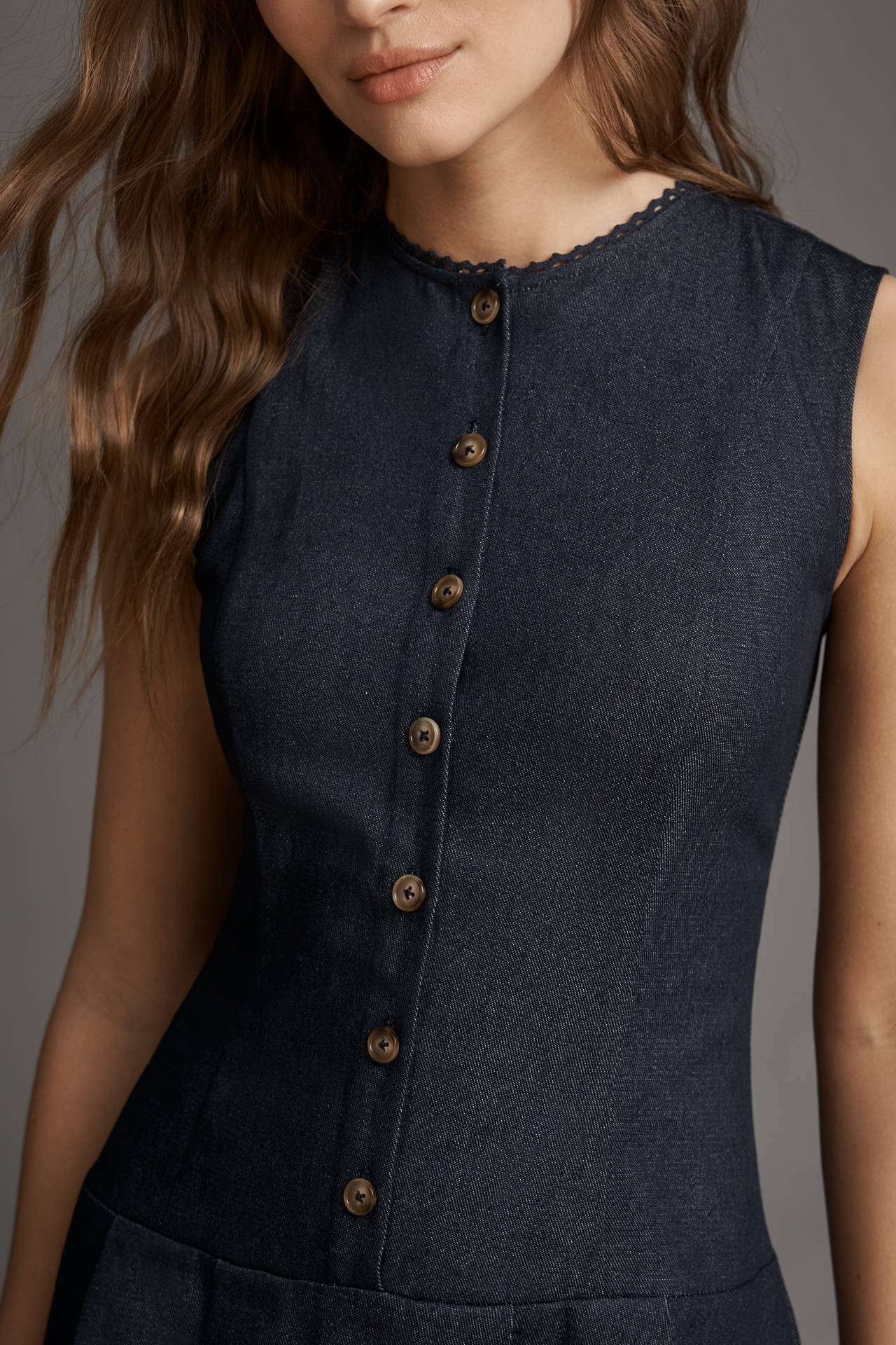 Rowing Blazers Pleated Denim Sleeveless Mini Dress