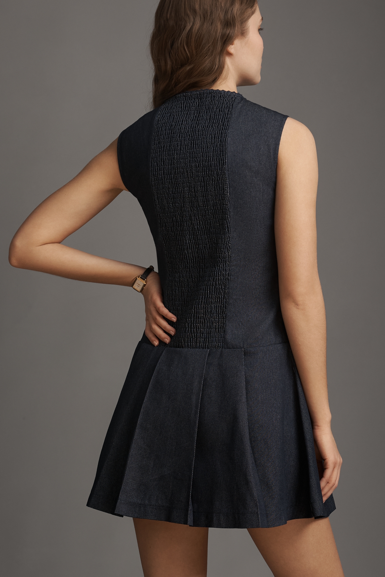 Rowing Blazers Pleated Denim Sleeveless Mini Dress