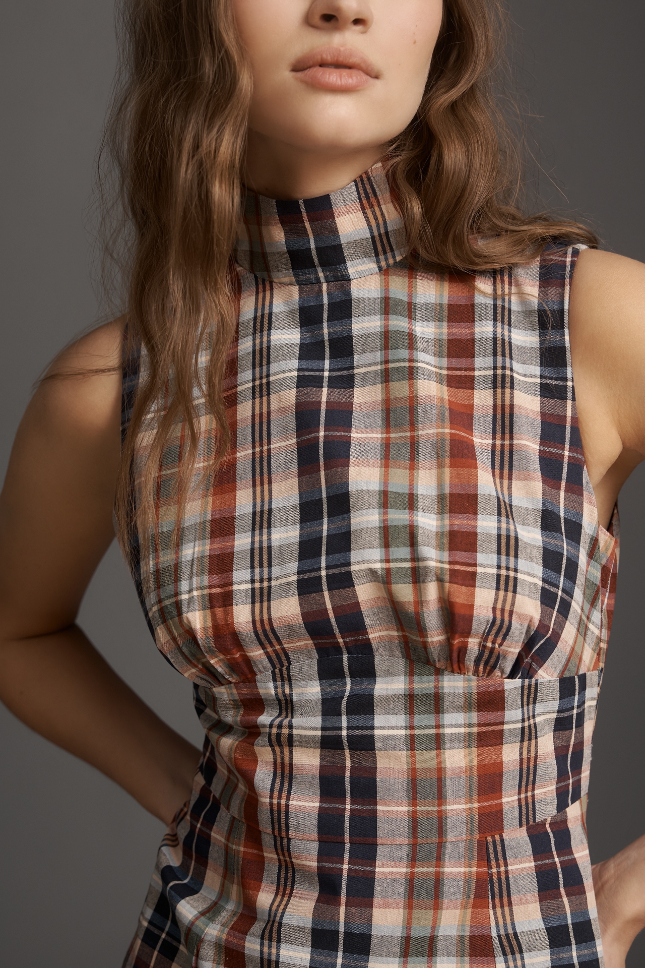 Rowing Blazers Plaid Mock-Neck Sleeveless Dress