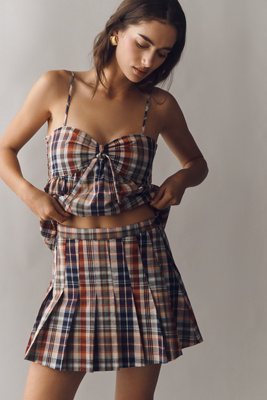 Pleated Plaid Mini Skirt