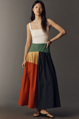 Cotton Poplin Pleated Midi Dress