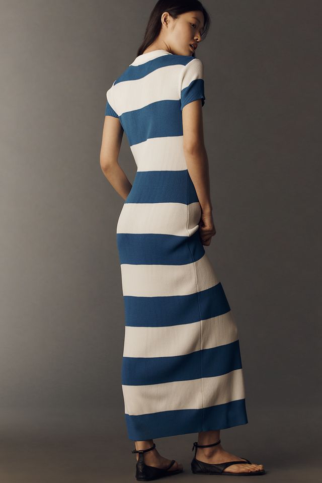 Striped Polo Maxi Dress by Rowing Blazers in Blue, Size: XL at Anthropologie
