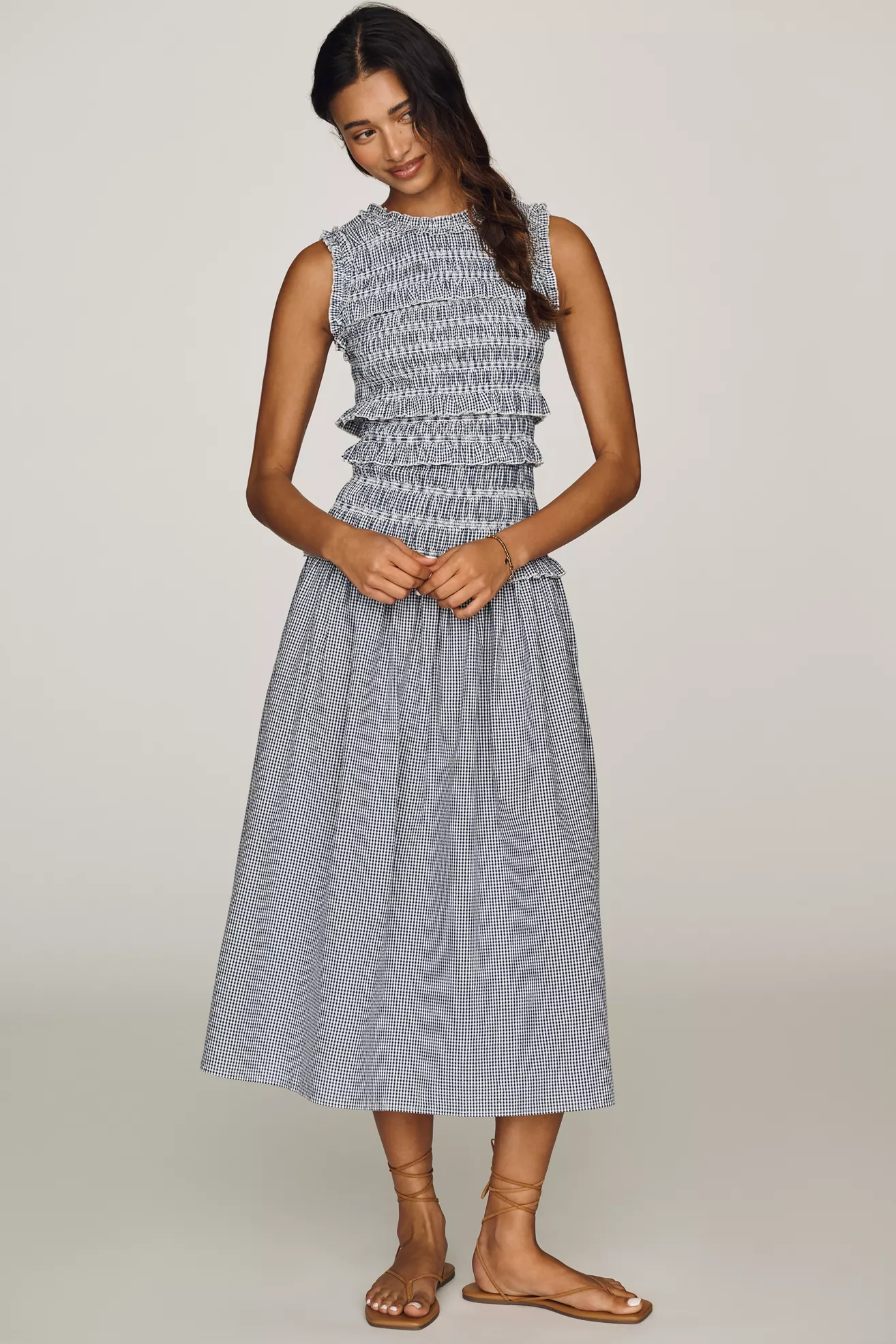 Rowing Blazers 100% Cotton Smocked Midi Dress