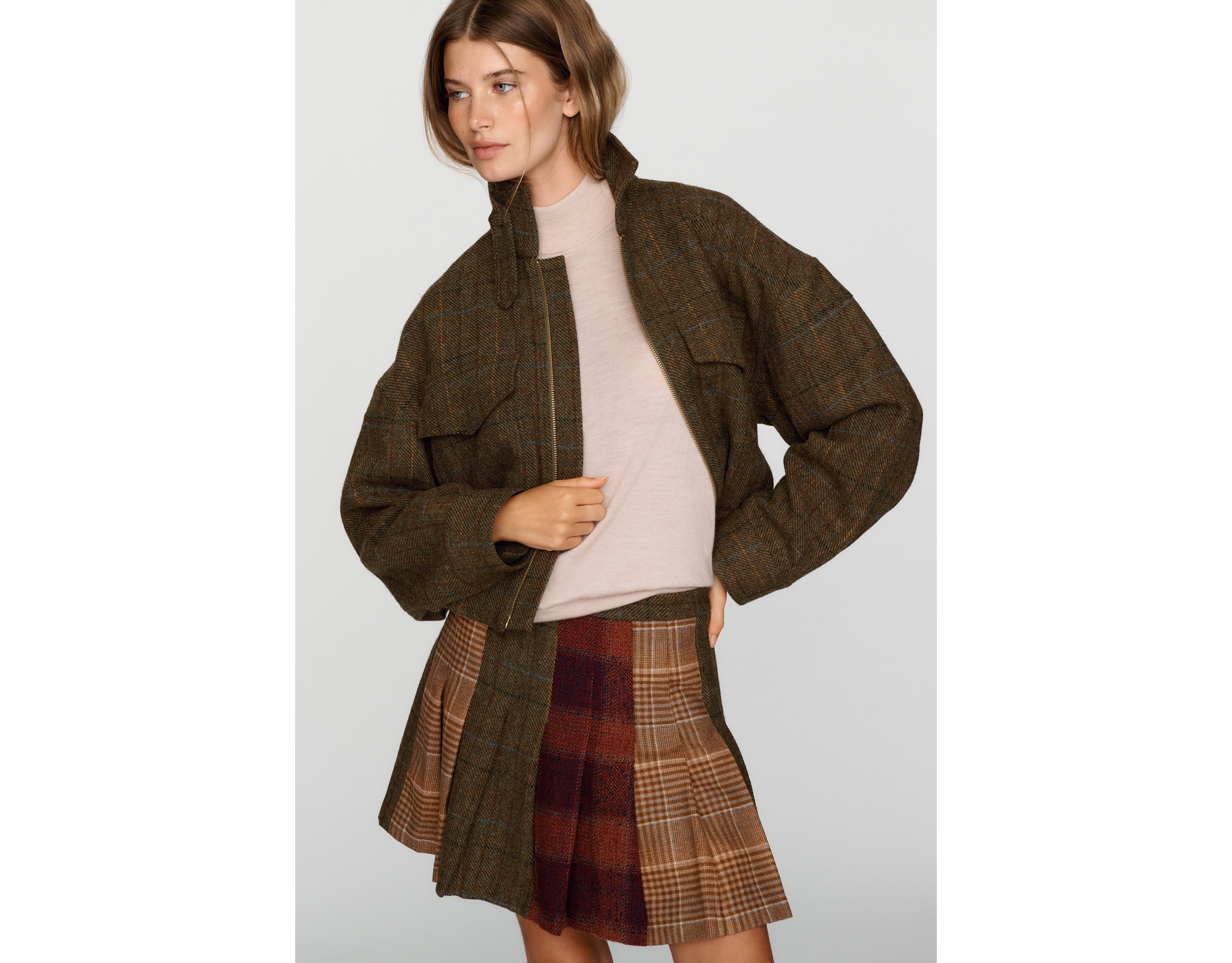 Rowing Blazers Wool Blend Mixed Pleated Mini Skirt