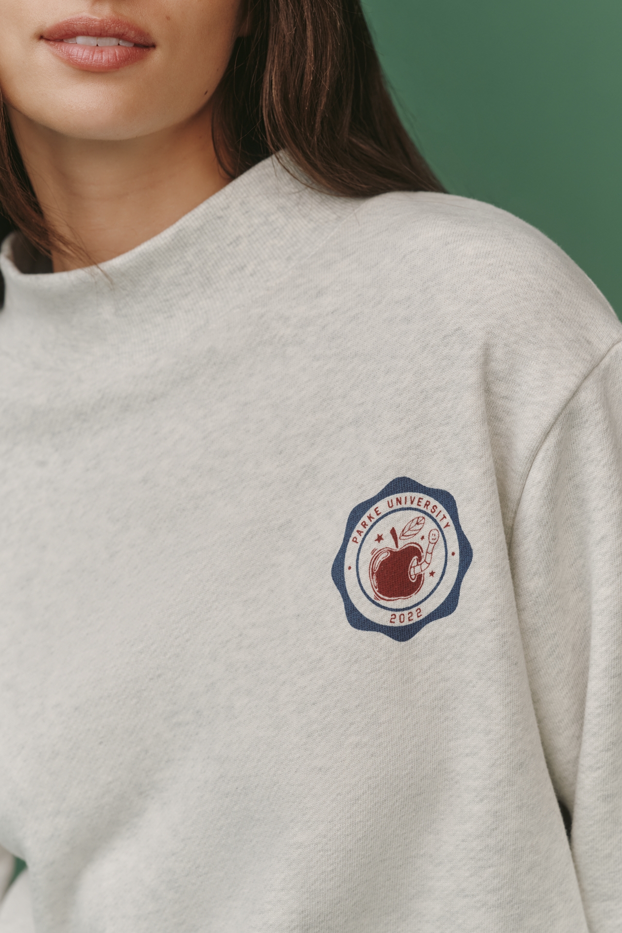PARKE x Anthropologie Mock-Neck Varsity Sweatshirt